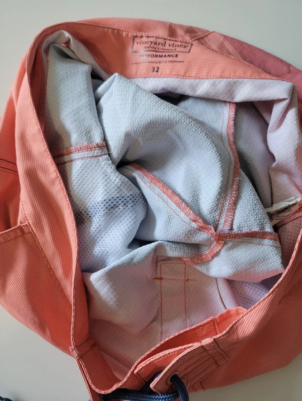 Vineyard Vines Performance Coral and Blue Stripe Board Shorts 32